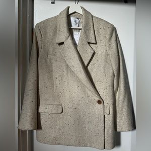 ANINE BING Cream Wool Blazer Coat and Pants Suit